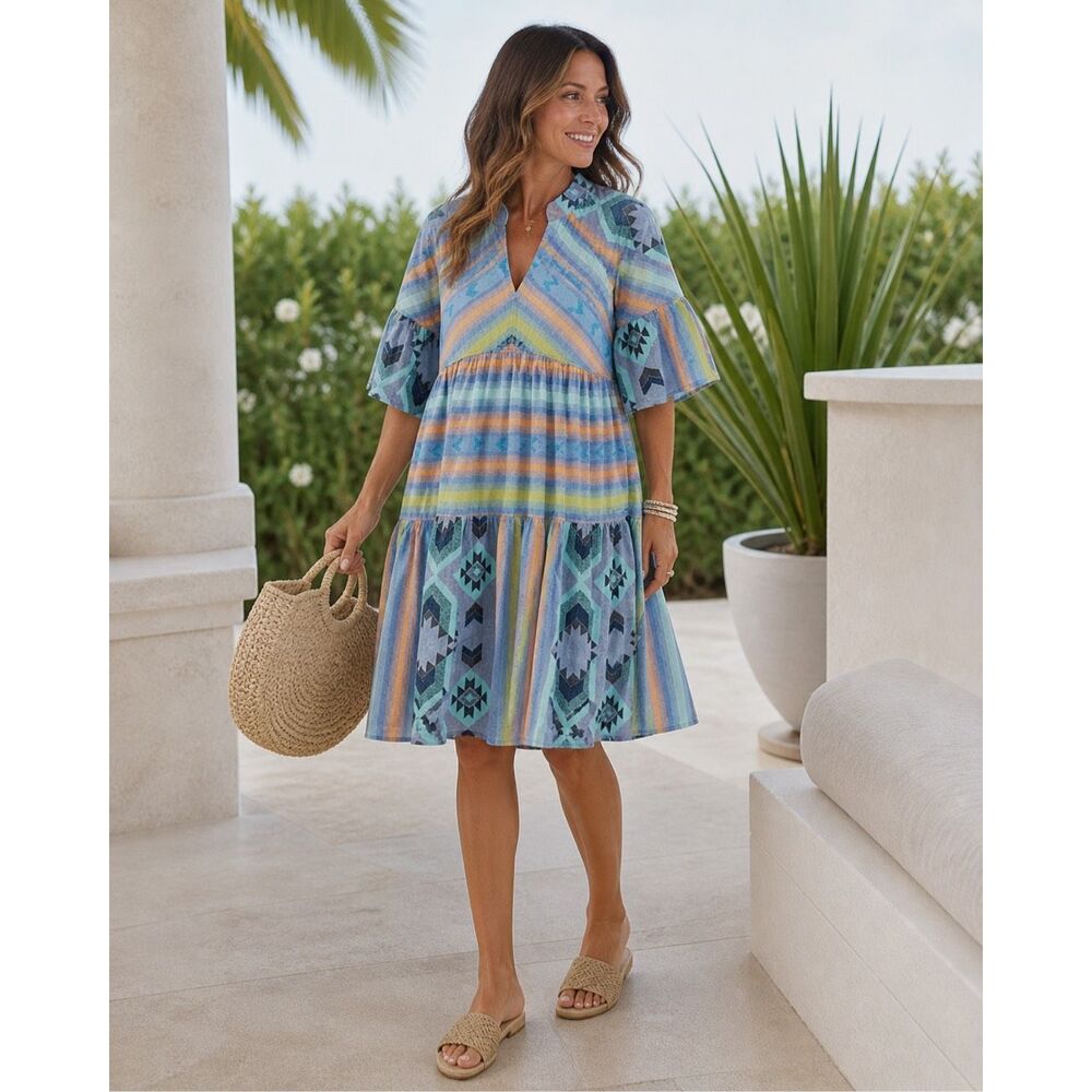 Nema Womens Multicolor Embroidered Knee Length Bella Shift Dress Size Small